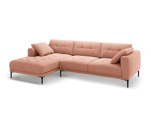Canapea cu colt roz din catifea pentru 3 persoane Bemy Left Velvet Micadoni