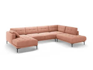 Canapea cu colt roz din catifea pentru 7 persoane Bemy Left Right Velvet Micadoni