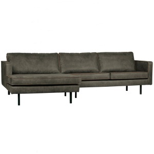 Canapea cu colt verde army din piele 300 cm Rodeo Left Woood