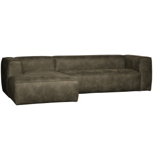 Canapea cu colt verde army din piele 305 cm Bean Left Woood