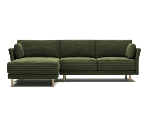 Canapea cu colt verde din textil pentru 3 persoane Gilma Corduroy FR Left Kave Home