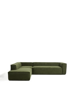 Canapea cu colt verde din textil pentru 5 persoane Blok Left Corduroy Kave Home