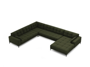 Canapea cu colt verde/neagra din textil pentru 7 persoane Mamaia U Left Micadoni