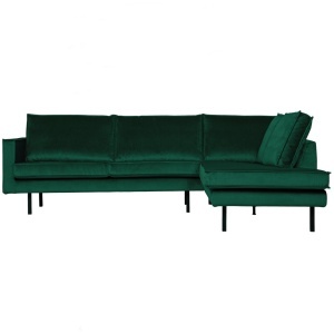 Canapea cu colt verde padure din catifea 266 cm Rodeo Right Woood