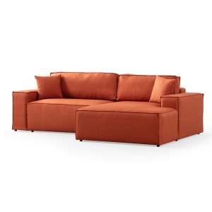 Canapea extensibila cu colt din textil portocaliu pentru 2 persoane Pırlo Right The Home Collection