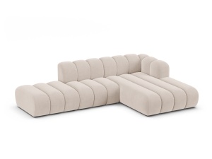 Canapea modulara cu colt bej deschis din catifea pentru 5 persoane Lupine Right Micadoni