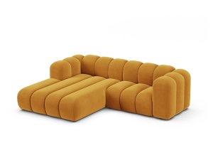 Canapea modulara cu colt galbena din catifea pentru 3 persoane Lupine Left Micadoni