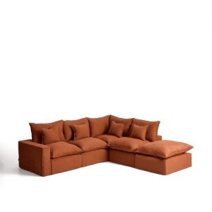 Canapea modulara cu colt maro teracota din textil pentru 4 persoane Anarela Right Kave Home