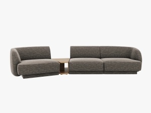 Canapea modulara cu masa de cafea gri din textil pentru 3 persoane Miley Chenille Left Micadoni
