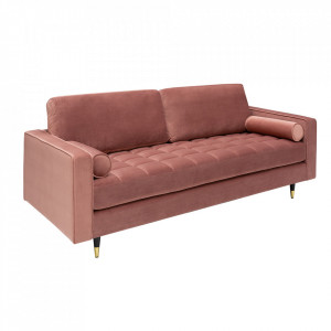 Canapea roz din catifea si lemn pentru 3 persoane Cozy The Home Collection