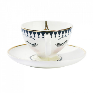 Ceasca cu farfurioara multicolora din ceramica 8x17 cm Love Miss Etoile