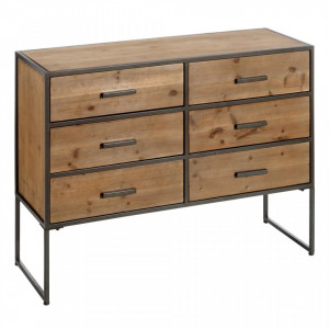Comoda maro din lemn de brad si fier 110 cm Industrial The Home Collection