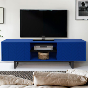 Comoda TV albastra/neagra din lemn si PAL 150 cm Camden Herringbone Woodman