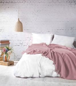 Cuvertura roz pudra din bumbac 220x240 cm Mona Double The Home Collection
