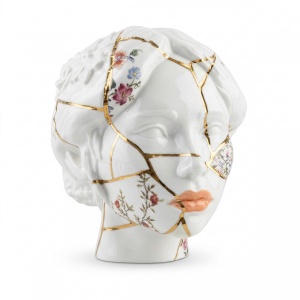 Decoratiune alba/aurie din ceramica 23 cm Kintsugi Heads - SHE Seletti