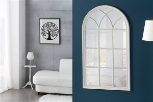 Decoratiune cu oglinda alba din lemn si sticla pentru perete 70x130 cm Raisa Giner y Colomer