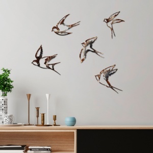 Decoratiune de perete multicolora din metal 19x19 cm Birds The Home Collection