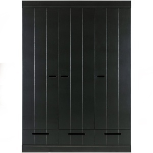 Dulap negru din lemn 195 cm Connect Three Woood