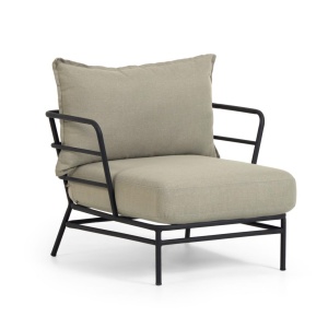 Fotoliu exterior crem/negru din textil Mareluz Kave Home