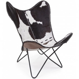 Fotoliu tip fluture negru/alb din piele Buffalo Bizzotto