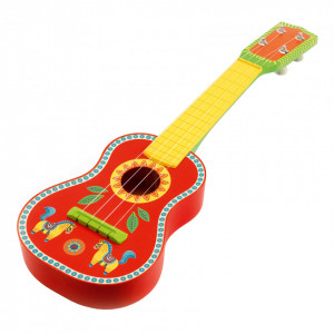 Jucarie muzicala chitara multicolora din lemn Ukulele Djeco