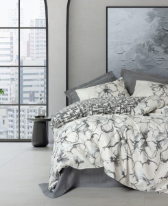 Lenjerie pat gri antracit din bumbac Hilaris Double The Home Collection