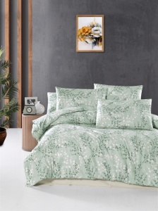 Lenjerie pat verde/alba din bumbac Marfa Double The Home Collection