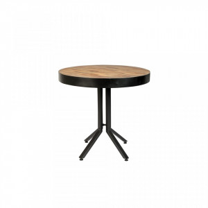 Masa bistro maro/neagra lemn de tec si otel 75 cm Maze Round White Label