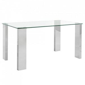 Masa dining transparenta/argintie din sticla si MDF 80x140 cm New Arley Bizzotto
