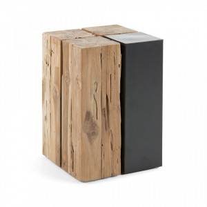 Masuta maro/neagra din lemn tec si metal 29x29 cm Kwango Kave Home