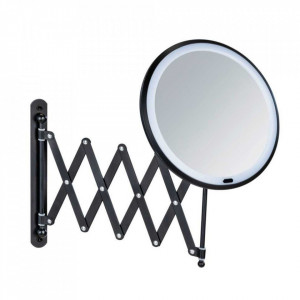 Oglinda cosmetica extensibila rotunda cu LED neagra din otel 34x55 cm Barona Wenko