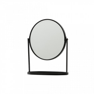 Oglinda de masa rotunda neagra de masa din fier 25x32 cm Yentl Black Woood