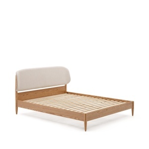 Pat alb/maro din lemn 160x200 cm Octavia Kave Home