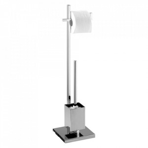 Perie toaleta cu suport hartie igienica argintie din metal Quadro Wenko