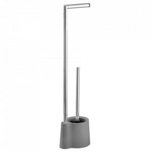 Perie toaleta cu suport hartie igienica argintie/gri din metal Avola Wenko