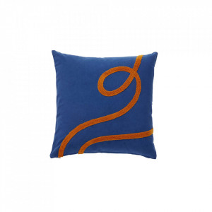 Perna decorativa patrata albastra/portocalie din bumbac 50x50 cm Blue Cotton Hubsch