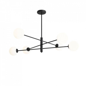 Plafoniera alba/neagra din sticla si metal cu 6 becuri Homme Aldex