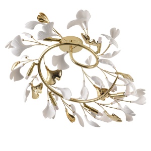 Plafoniera aurie din metal cu 6 becuri Leaf Zuma Line