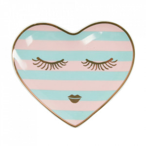 Platou multicolor din ceramica 11x12 cm Candy Heart Stripes Miss Etoile