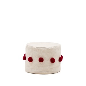 Puf rotund pentru copii crem/rosu din bumbac 40 cm Manua Kave Home