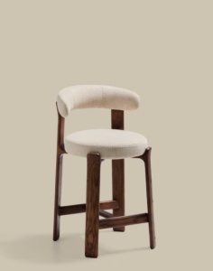 Scaun bar bej din textil Granite Walnut Chenille Small FR Kave Home
