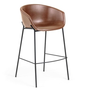 Scaun bar din piele ecologica maro Yvette Kave Home