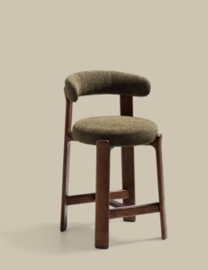 Scaun bar verde din textil Granite Walnut Chenille Small FR Kave Home