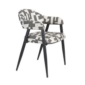 Scaun dining alb/negru din textil Miyo Dutchbone