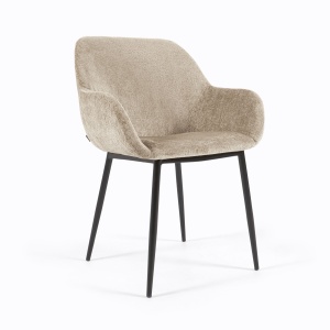 Scaun dining bej/negru din textil Konna Chenille FR Kave Home