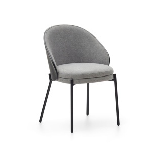 Scaun dining gri deschis/negru din textil Eamy Kave Home