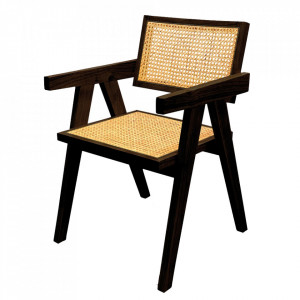 Scaun dining pliabil maro/negru din lemn si ratan Friendly The Home Collection