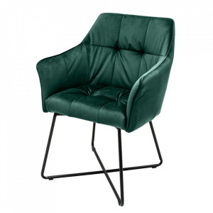 Scaun dining verde din catifea si metal Loft The Home Collection