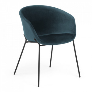 Scaun dining verde/negru din catifea si metal Yvette Kave Home