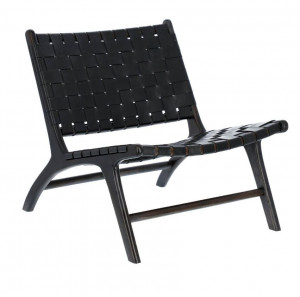 Scaun lounge negru din lemn de mahon si piele Calixta Kave Home